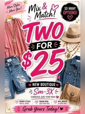 Two for $25 Mix & Match Boutique Sale Live Show Only Unlisted Items